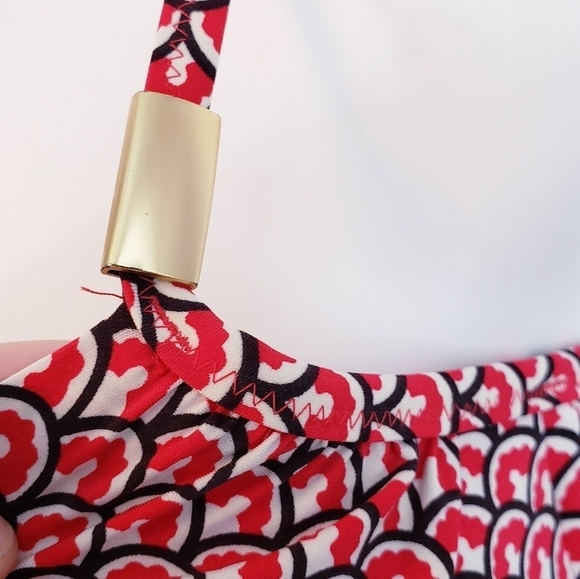 Land's End Geometric Tankini Swimsuit Top Swimwear Red White - Picture 7 of 11